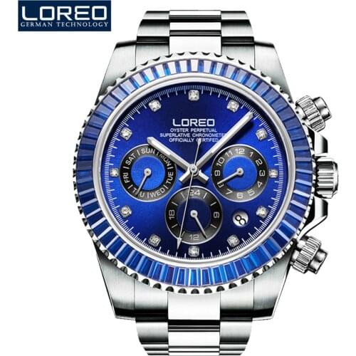 LOREO Diamond Dial Mens Watches Top Brand Luxury Automatic Mechanical Watch Diving 200M Waterproof Luminous Sapphire Watches
