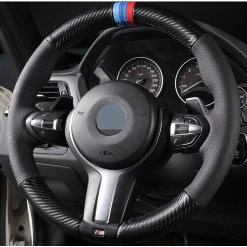 Car Steering Wheel Cover Black Carbon Fiber Leather For BMW F87 M2 F80 M3 F82 M4 M5 F12 F13 M6 F85 X5 M F86 F33 X6 M F30 M Sport