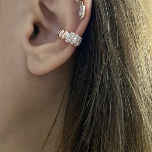 Rose Gold 3 Colors No Piercing Ear Cuff Fashion Micro Pave Clear CZ Twist Band Clip On Earring For Women