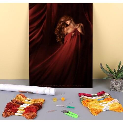 Woman Girl Printed Water-Soluble Canvas 11CT Cross Stitch Embroidery Full Kit DMC Threads Knitting Handmade Adults