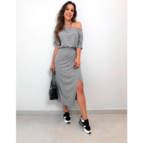 Summer New Fashion Casual Womens Wear Grey Collar Half-Sleeved Blouse and Two-Piece Suit With Open-Fork Skirt