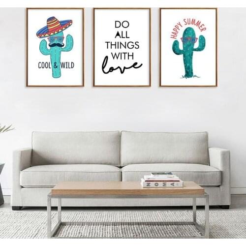 Cute Cartoon Cactus English Proverbs Home Decorative Painting Living Room Paintings Wall Pictures for Living Room Wall Canvas