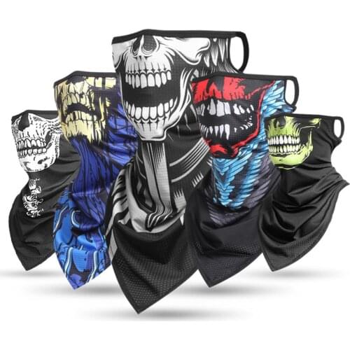 Multifunctional Ghost Skull Head Scarf Neck Warmer Tube with Ear Loops Halloween Bandana Headband Neckerchief Magic Headscar