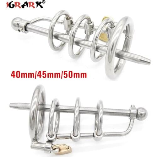 Stainless Steel Cock Cage Penis Rings Male Chastity Device with Catheter Stealth Lock Adult Sex Toys for Men Delayed Ejaculation