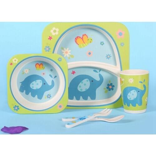 Eco-Friendly Bamboo Fiber Childrens Tableware Set Five-Piece Set Kindergarten Baby Home Cute Cartoon Bamboo Powder Dinner Plate