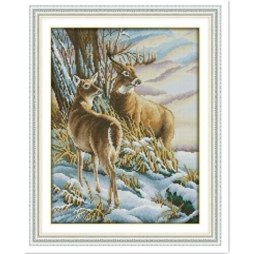 Deer 3 Cross Stitch Kit Home Decoration Chinese Counted Cross Stitch Pattern Embroidery Cross Set 11CT 14CT Printed On Canvas