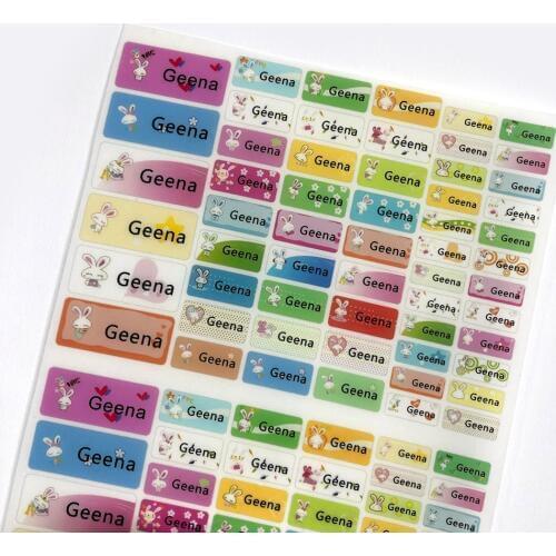 Girl Cute Cartoon Bunny Iron On Stickers Custom Name Labels Personalized Waterproof Tags For Children Clothes School Uniforms