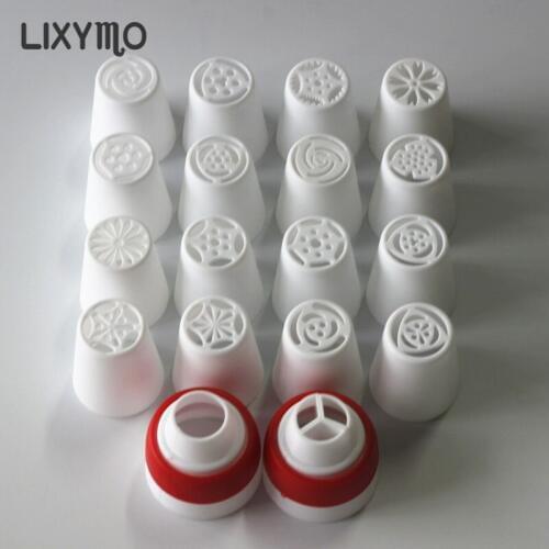 Easy Rose Icing Piping Russian Nozzles 1set(16PCS Big Size Nozzles 2 Converter) Cake Cupcake Cookies Decoration Cream Presser