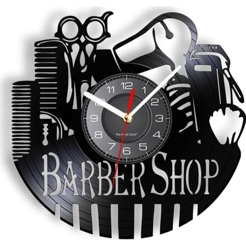 Barber Shop Wall Clock With LED Backlight Barber Tools Hair Cutting Gramophone Record Wall Watch Gifts For Barber & Hairdresser