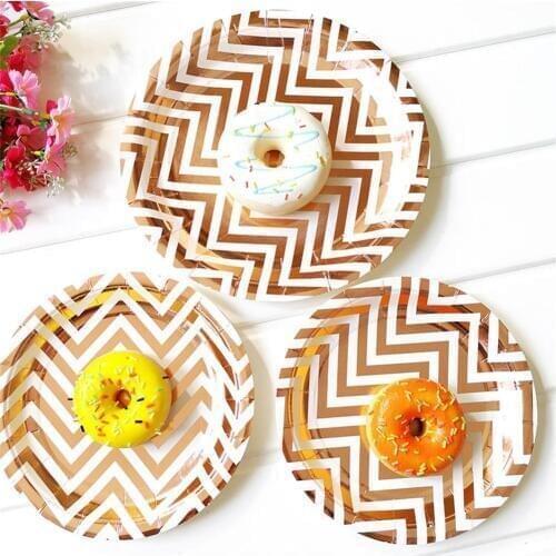 6Pcs/Bag Rose Gold Waving Stamping Disposable Plates Party Paper Plate Wedding Birthday Party Xmas Festival Paper Dish Tableware