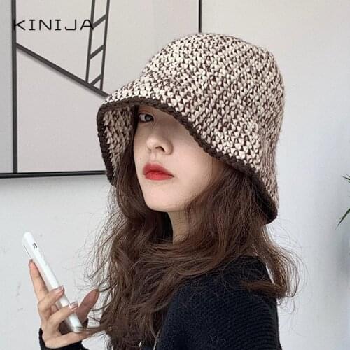 Harajuku Bucket Hat autumn Winter Fisherman Hat Leisure Versatile Knit Wool Hat Outdoor Streetwear Fashion Folding Cap beach cap