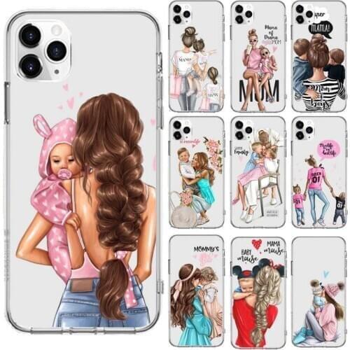 Baby Mama Super Mom Girl Phone Case Transparent for iPhone 6 7 8 11 12 s mini pro X XS XR MAX Plus cover funda shell