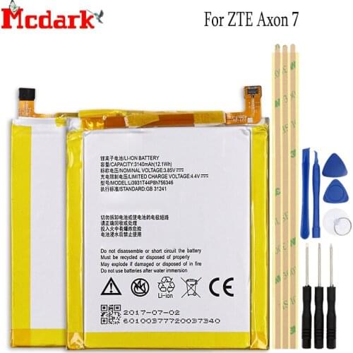 Mcdark For ZTE Axon 7 Li3931T44P8h756346 Battery Replacement High Quality Large Capacity 3140mAh Bateria For ZTE Axon 7+Tools