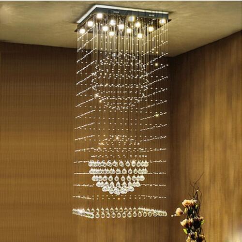 Modern Clear K9 One-level Crystal Chandelier Stairs Lamp Livingroom Hanging Lamp Compound Floor Light Fixtures GU10 LED Bulb