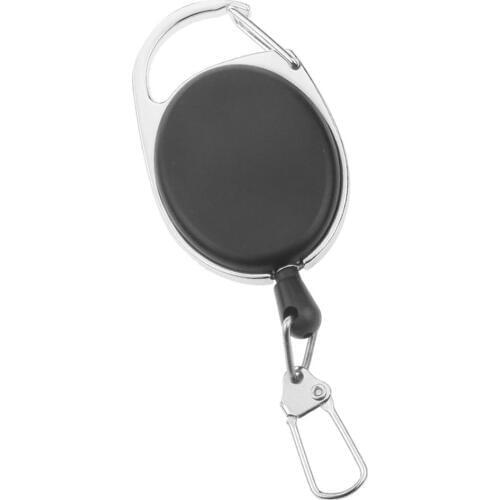 Heavy Duty Retractable Carabiner Badge Tinker Reels 60cm Pull Wire with Key Ring Clip Black