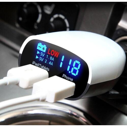 Dual USB Universal Car Charger 5V 3.4A Car Voltage Diagnostic LED Screen Car-Charger 2.4A+1A Car Charger For Mobile Phone