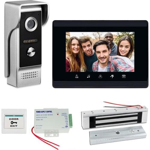 7 Inch Video Intercom System Video door phone Doorbell Kits with Electric Lock+Power Supply+Button, Front Door Release Unlock