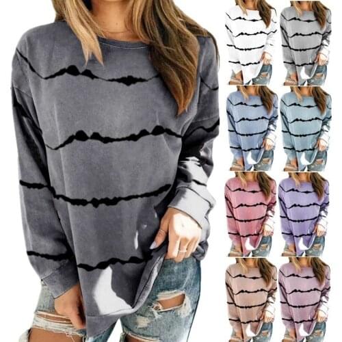 2020 Fall/Winter European and American Womens Tie-Dye Stripes Printed Long Sleeve T-Shirt Sweatshirt clothing women