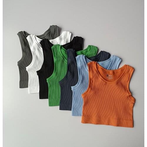 Women Yoga Sports Vest Gym Fitness Running Crop Top Sleeveless Vest Solid Color Knitted Short Sleeve Gym Yoga Tops Shirt