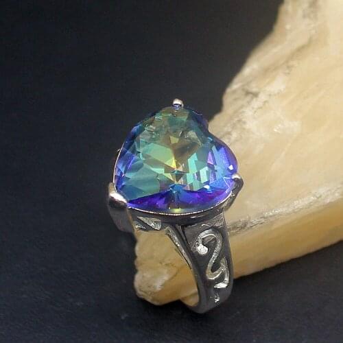 Hermosa Dashing Rainbow Fire Topaz Genuine 925 Silver Unique Band Ring Wedding Engagement Gifts for Women Size 7# 20214063