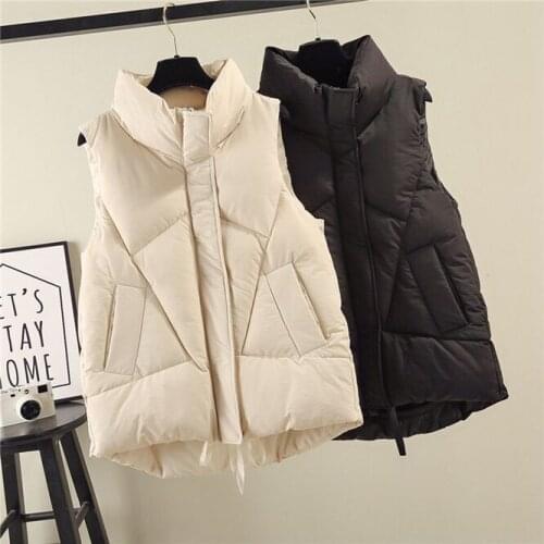 2021 New Womens Autumn Winter Down Cotton Vest Outer Coat Versatile Girl Leisure Vest Student College Fashion White