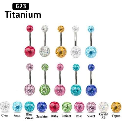 1PS G23 Titanium High quality Epoxy Czech full drill navel nail navel Button Navel Ring fashion piercing jewelry