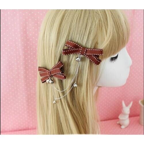 1pc Sweet Lolita Bow Bell retro Hairpin Side Clip Princess Handmade Accessories Cosplay Headwear Hair Pin B518