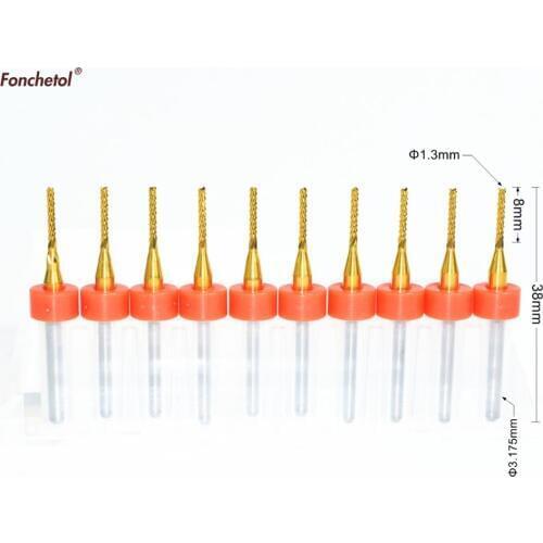 3.175mm*1.3mm,10pcs,Free shipping TiN Coating PCB End Milling cutter,CNC machine Corn milling Bit,Solid carbide tool,PVC,wood