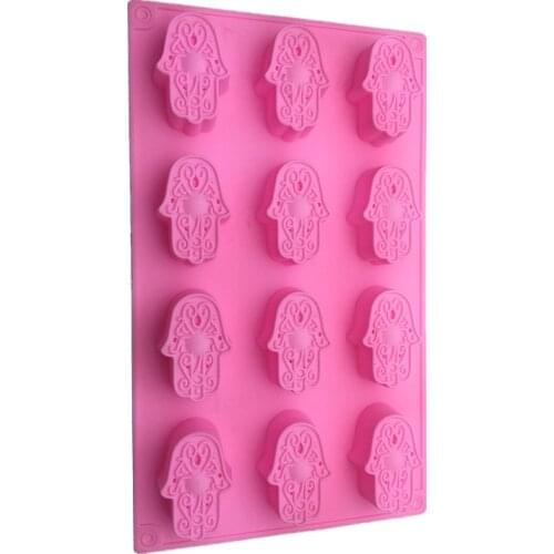 12 Holes Mini HAMSA Lotus in The Palm Soap Khamsah DIY for Soap Making Hand of Fatima Mascot Mold M085