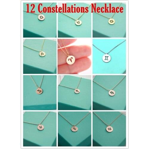 Zodiac Constellation Sign Lucky Symbol Pendant Necklace Horoscope Astrology Disc Round Necklaces for Amulet Birthday Gift