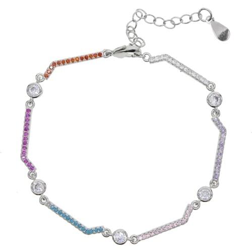 15+4cm extend chain micro pave colorful rainbow cz geometric twist bar cz link chain bracelet for girl women