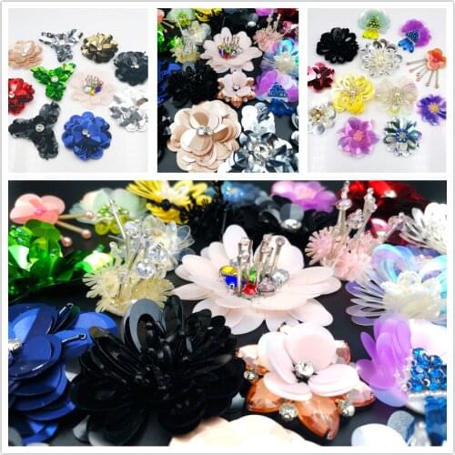 15pcs flower patch large handmade sequin 3D beaded big flower stickers sewing on patches for clothing DIY custom applique 3 ~9cm
