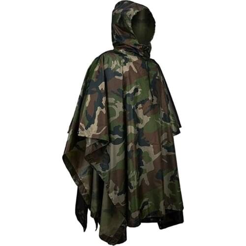 3 In 1 Outdoor Camo Military Emergency Waterproof HoodedRaincoat for Adult Men & Women Motorcycle Rain Poncho Picnic Mat