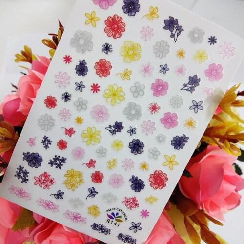 3D Stickers for Manicure Geometric Colorful Flowers Designs Nail Decoraciones Art Sticker Self Adhesive Sliders foil on Nails