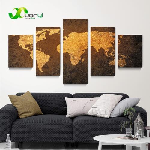 5 Panel Abstract Picture World Map Wall Decor Painting On Canvas Prints Home Decor Wall Pictures For Bedroom World Map Painting