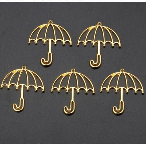 5Pcs Gold Umbrella Resin Frame Open Bezels Setting Blank Pendant Jewelry Making
