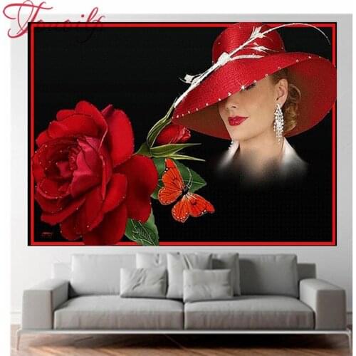 Diamond mosaic portrait photo custom 5d diy Diamond Painting Cross Stitch rose hat girl square Rhinestone diamond Embroidery