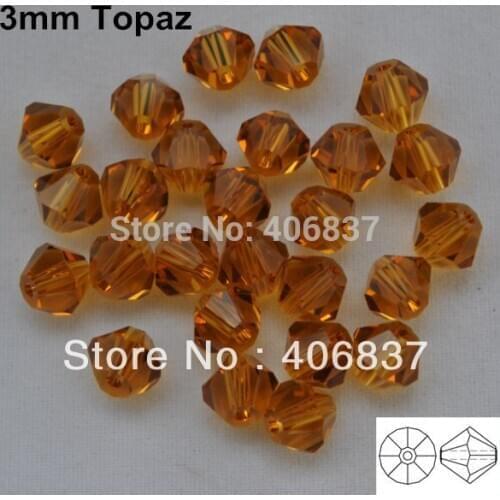 Free Shipping! 720pcs/Lot, AAA Chinese Top Quality 3mm Topaz Crystal Bicone Beads