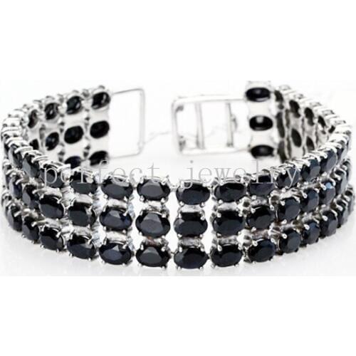 Sapphire bracelet Free shipping Chain bracelet Perfect Jewelry Real and natural sapphire Blue gems 0.6CT*75pcs gems #14090921