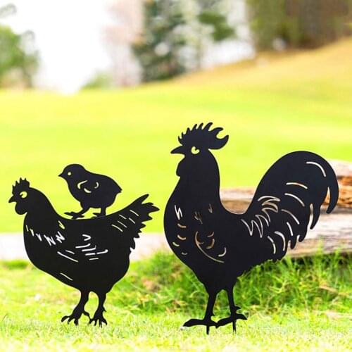 Black Chicken Yard Art Silhouette Stake for Garden Backyard Sidewalk Decor