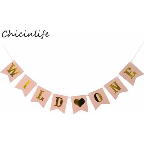 Chicinlife 1set Wild One Banner First Birthday Sign Baby Shower Decoration 1st Birthday Party Decoration Photo Props
