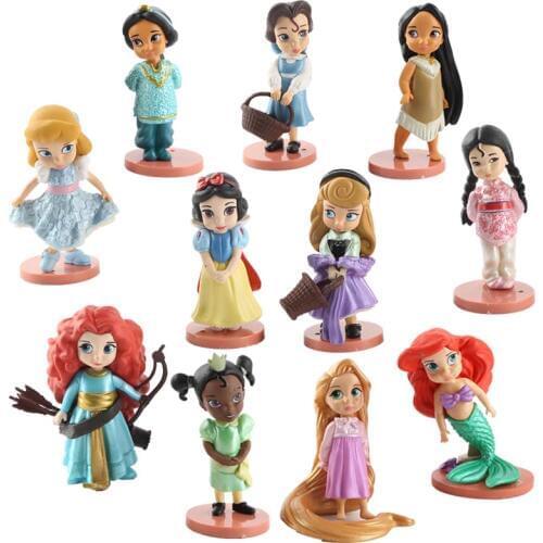 Disney 11pcs/Lot Q Posket Princess Figure Toys Frozen Elsa Anna Mulan Princess Action Figure Model Doll Collection Toys