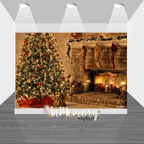 Fireplace Tree Winter Interior Baby Birthday Photography Background For Photo Studio Christmas Backdrop Photocall Banner