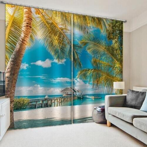 Photo blue beach curtains Beautiful Photo Fashion Customized 3D Curtains 3d Decoration curtains