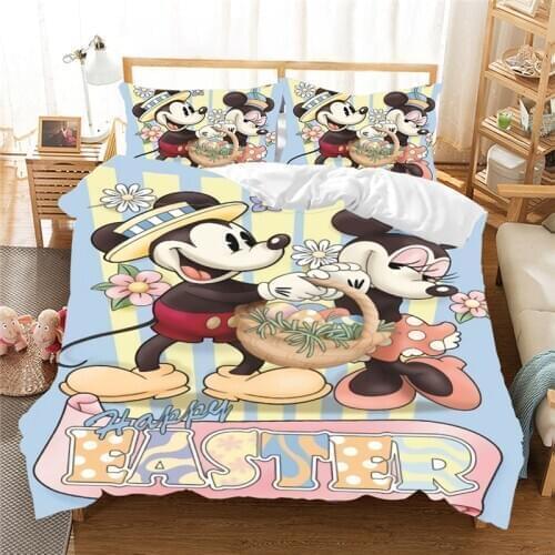 Easter Bedding Set Disney Mickey Minnie Bed set Queen King Size Children Duvet Cover PillowCase Comforter Bedding Sets