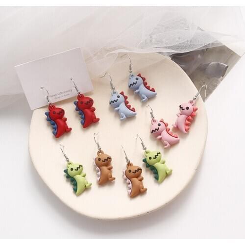 Korean Cute Cartoon Resin Dinosaur Fresh Woman Girls Stud Earrings Fashion Jewelry Holiday-KQQE