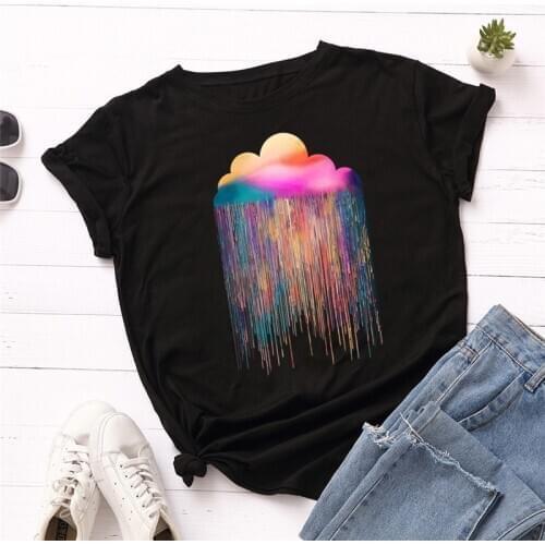 Plus Size S-5XL New Clouds Print T-Shirt Women T Shirt 100%Cotton Women Shirts O Neck Short Sleeve Tees Summer TShirts Female