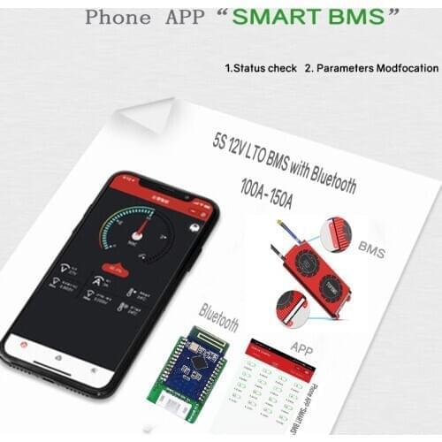 5S 12V LTO BMS 100A 150A with Bluetooth phone APP RS485 CANbus NTC UART GPS for LTO Batteries 2.3V2.4V connected in 5 series