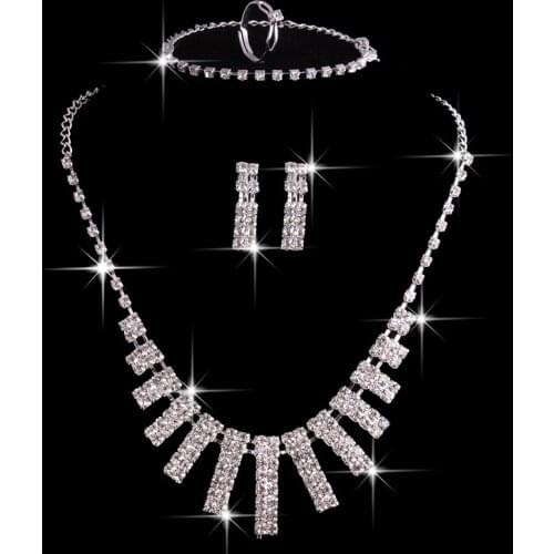 Cute Female White Crystal Jewelry Set Charm Silver Color Wedding Dangle Earrings For Women Luxury Square Zircon Chain Necklace