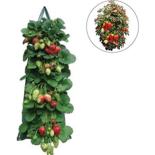 Multi-port PE Strawberry Planting Bag Hanging Breathable Fabric Plant Pots With Handles Wall-mounted Flower Planting Bag